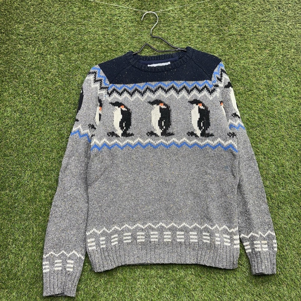 Urban Outfitters Character Hero Sweater Mens XS Penguin Knit Gray Cotton Blend